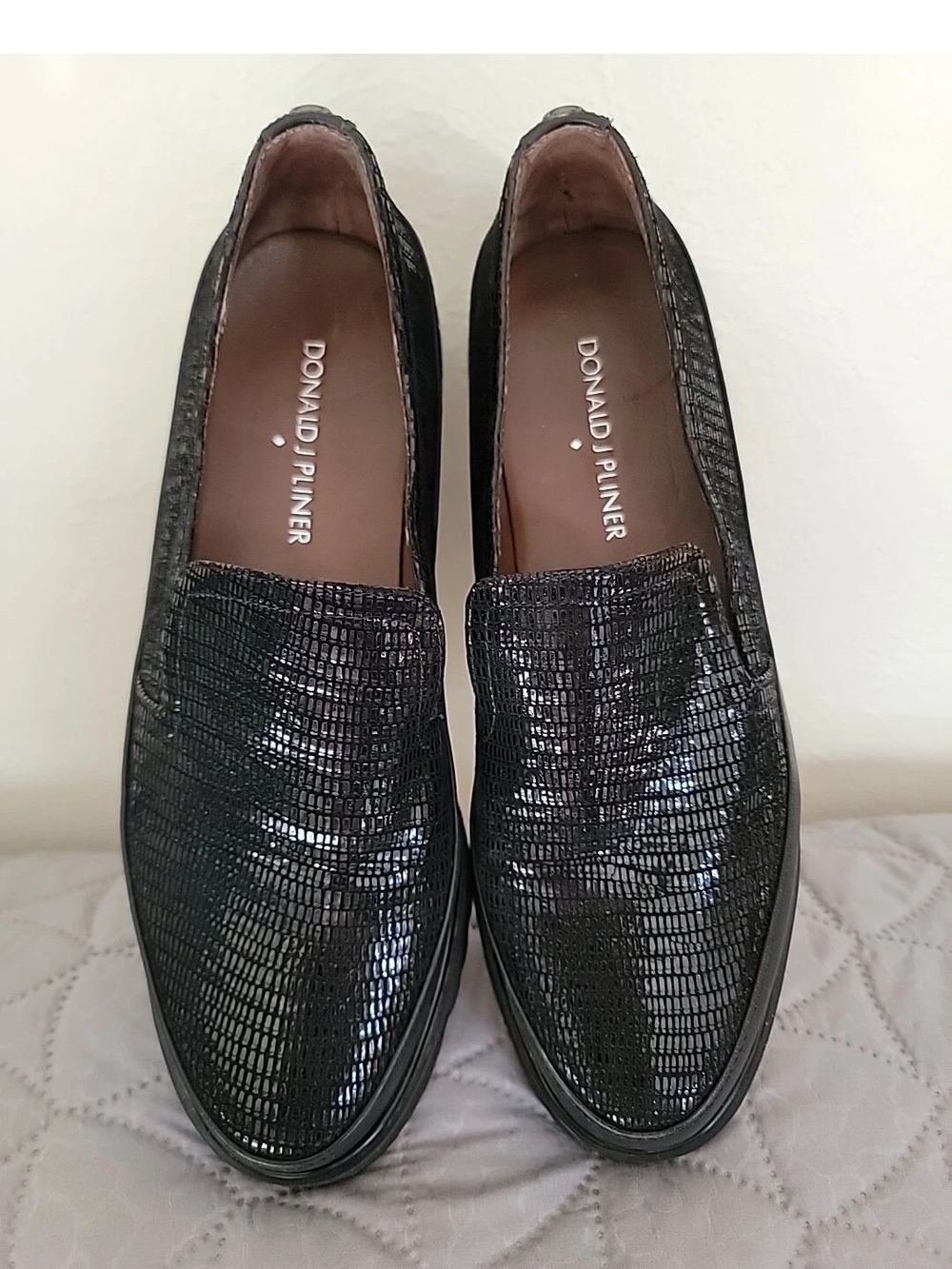 Donald J. Pliner Women's Black Textured Slip-On Loafers